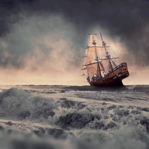 Sailing in the heavy storm